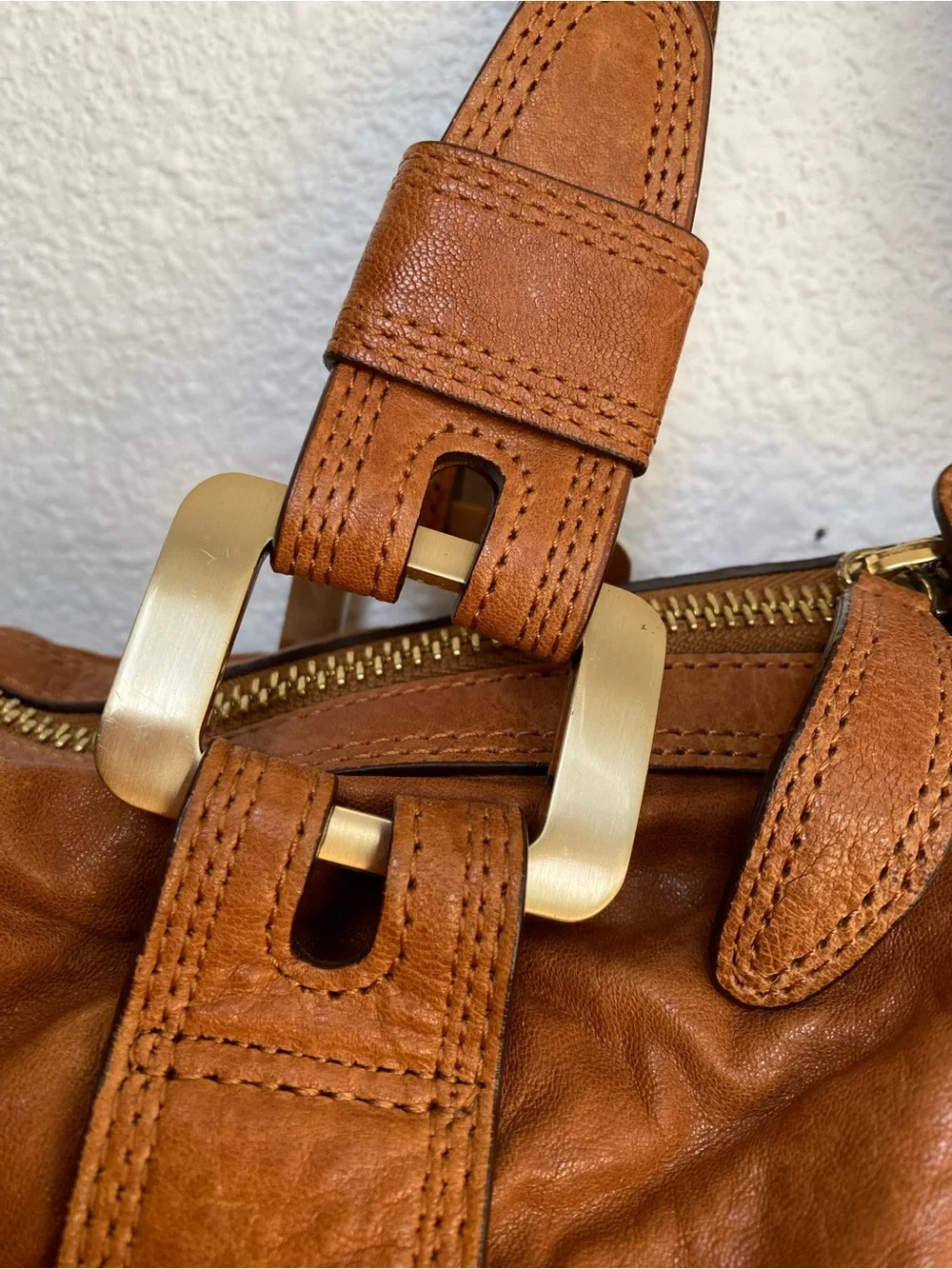 Michael Kors Brown Leather Hand Bag with Gold Hardware